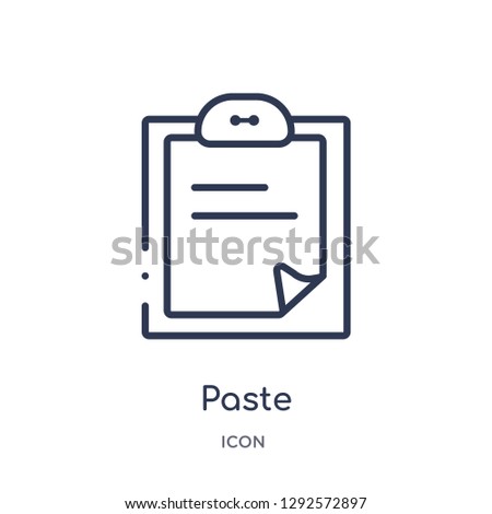 Linear paste icon from Content outline collection. Thin line paste icon vector isolated on white background. paste trendy illustration