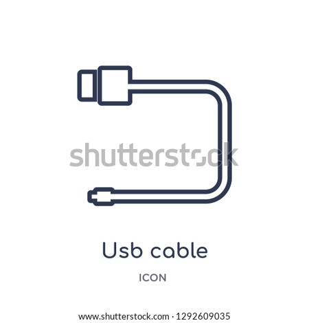 Linear usb cable icon from Electronic stuff fill outline collection. Thin line usb cable icon vector isolated on white background. usb cable trendy illustration