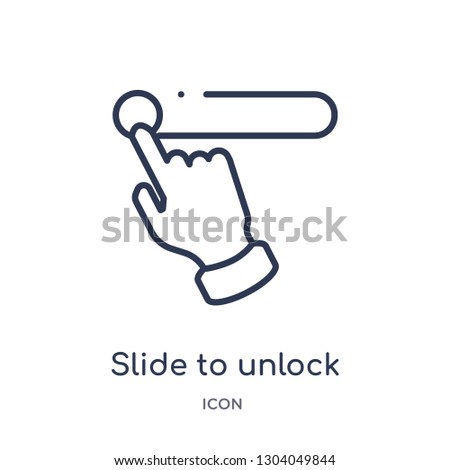 slide to unlock icon from user interface outline collection. Thin line slide to unlock icon isolated on white background.