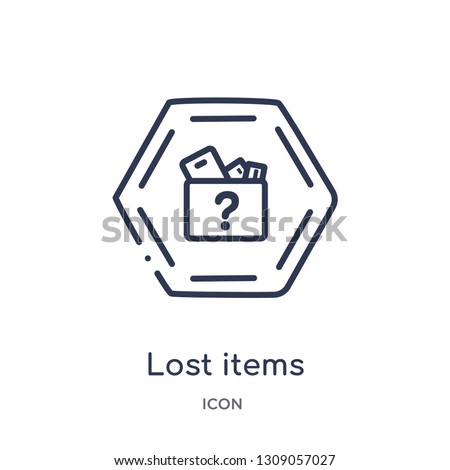 lost items icon from signs outline collection. Thin line lost items icon isolated on white background.
