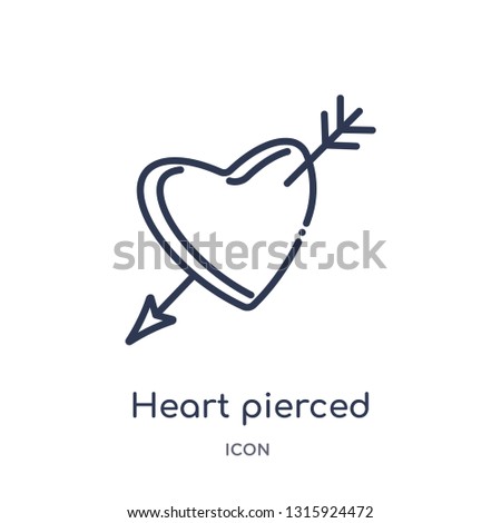 heart pierced by an arrow icon from shapes outline collection. Thin line heart pierced by an arrow icon isolated on white background.