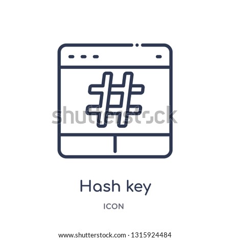 hash key icon from shapes outline collection. Thin line hash key icon isolated on white background.