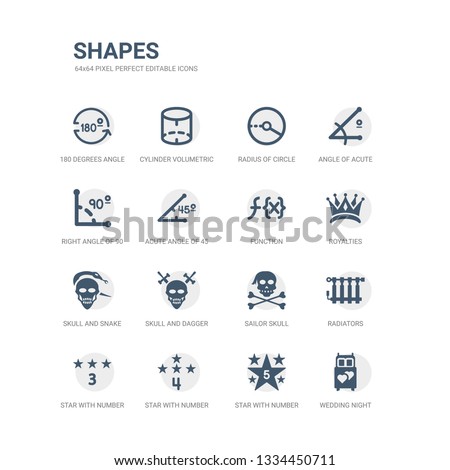 simple set of icons such as wedding night, star with number five, star with number four, star with number three, radiators, sailor skull, skull and dagger, skull and snake, royalties, function.