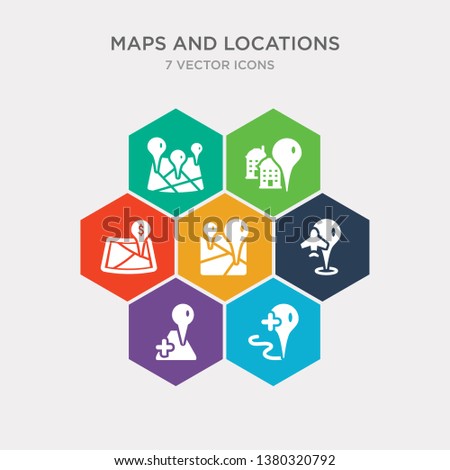 simple set of add location, add to map, airport pin, arrow on map icons, contains such as icons bank pin, building pin, center and more. 64x64 pixel perfect. infographics vector