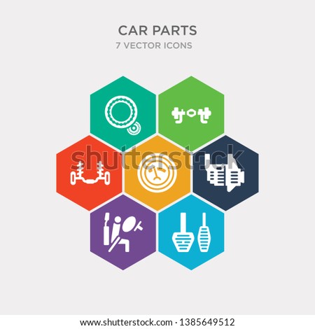 simple set of car accelerator, car air bag, car alternator, ammeter icons, contains such as icons anti-roll bar, axle, bearing and more. 64x64 pixel perfect. infographics vector