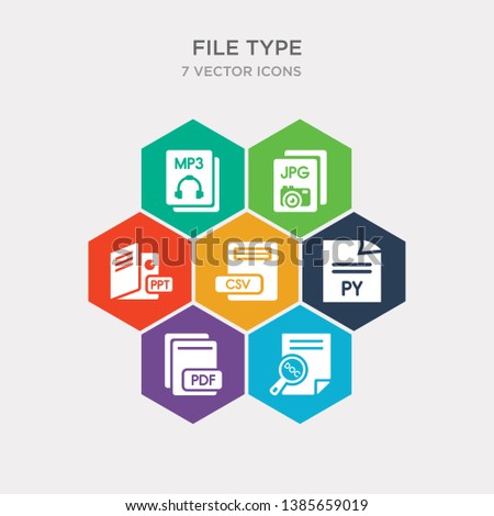 simple set of doc, pdf, py, csv icons, contains such as icons ppt, jpg, mp3 and more. 64x64 pixel perfect. infographics vector