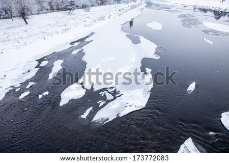 winter river under ice