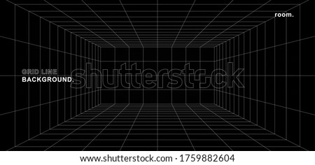 Empty futuristic digital box room grey-black background with white grid space line color surface. Network cyber technology. banner, cover, terrain, sci-fi, wireframe, and related to background.