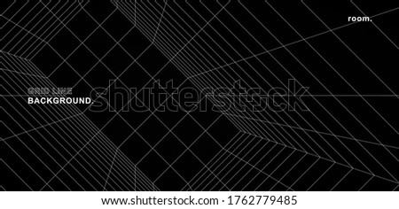 Sloping surface background digital box room black-white grid space line color surface. Network cyber technology. banner, cover, terrain, sci-fi, wireframe, and related to background.