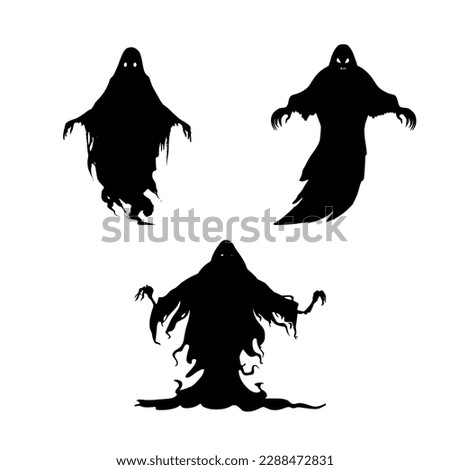 Black silhouette of a dark spirit A black and white icon of a lost soul. Flat logo of a ghost isolated on white background.