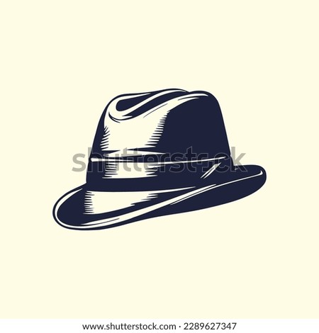 Vintage logo of a fedora. Black and white old-school logo of a cowboy hat. Aesthetic retro logo of a mafia hat isolated on white background. vector icon.