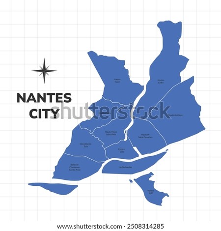 Nantes City map illustration. Map of the City in France