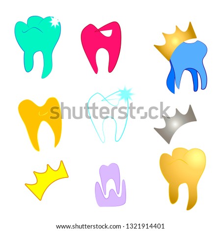 
Child  tooth stamotology icon set.Vector cartoon illustrations. Dental King Logo Design Template.