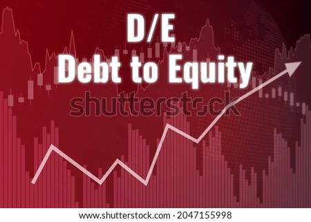 Financial term DE (Debt to Equity) on red finance background from graphs, charts. Trend Up and Down. 3D render. Financial market concept Stok fotoğraf © 