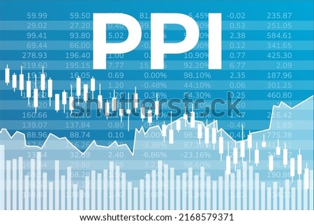 Word PPI (Producer Price Index) on blue finance background. Global economy concept