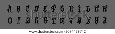 Alphabet in the TATTOO Gothic Graffiti style. Vector EPS 10