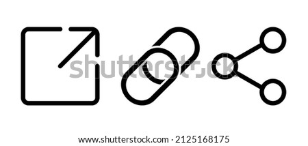 Link, share link, external link icon set. URL symbols. Redirecting links button. Web UI design. Vector illustration isolated on white background. EPS 10