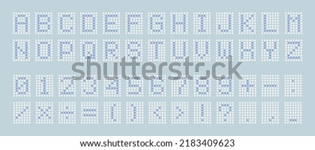 Dotted digital font. Led display font. Digital scoreboard alphabet. Vector illustration isolated on background.