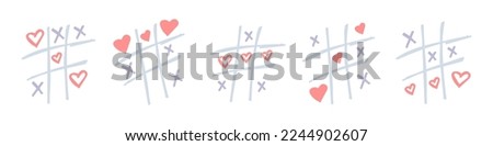 Hand-drawn tic-tac-toe game with hearts for Valentine's Day. Set of vector illustration isolated on white background. Photo stock © 