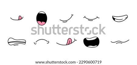 Cartoon mouth. Sad, happy, smiling mouth expression. Vector illustration isolated on white background.
