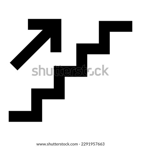 Stairs up icon. Stairs with up arrow black icon. Vector isolated on white background.