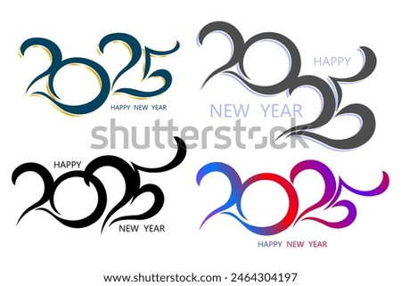 Set of 2025 hand drawn text design. Happy New Year. Modern brochure design template, card, banner. Vector illustration isolated on white background.