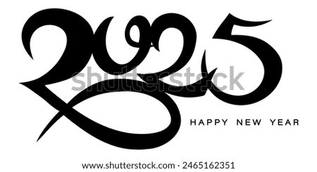 Happy New Year 2025 text design. 2025 hand drawn text. Modern brochure design template, card, banner. Vector illustration isolated on white background.