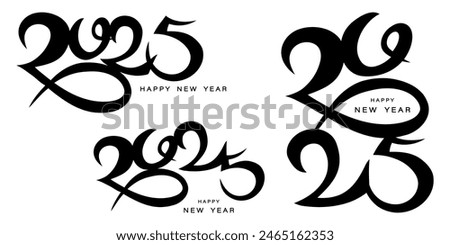 Happy New Year 2025 text design. 2025 hand drawn text. Modern brochure design template, card, banner. Vector illustration isolated on white background.