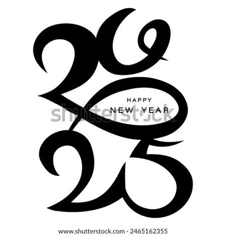 Happy New Year 2025 text design. 2025 hand drawn text. Modern brochure design template, card, banner. Vector illustration isolated on white background.