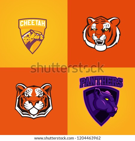 Set of modern professional logo for sport team. Cheetah tiger panther mascot Vector symbol on a dark background