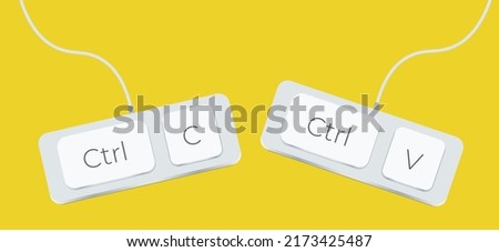 Keyboard keys Ctrl C and Ctrl V, copy and paste the key shortcuts. Computer icon on yellow background