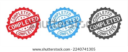 Completed Stamp Vector. Round Badge and Seal on White Background