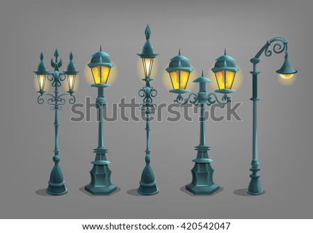 Set of cartoon street light . Vector illustration.
