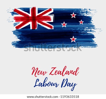 New Zealand Labour Day holiday background. Abstract painted grunge watercolor flag of New Zealand. Template for holiday banner, poster, greeting card, invitation, etc.