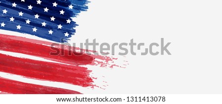 USA abstract grunge painted flag horizontal banner. Template for United States of America national holiday banner, greeting card, invitation, poster, flyer, etc. 