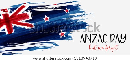 Anzac day holiday banner with New Zealand grunge flag.