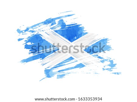 Grunge painted Scotland flag. Template for invitation, poster, flyer, banner, etc. Abstract watercolor splashes flag of Scotland