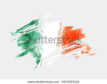 Watercolor abstract painted background with Ireland grunge flag. Template for national holidays or celebration background.