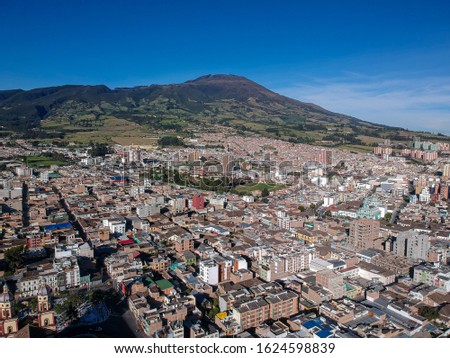 Aerial drone view of the Pasto City and the Galeras volcano Zdjęcia stock © 