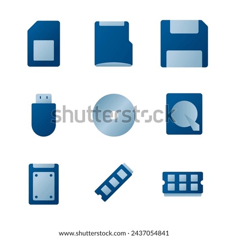 collection of three-dimensional icons of storage media themes