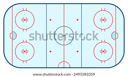 Top view of hockey ice rink with markings, flat vector illustration