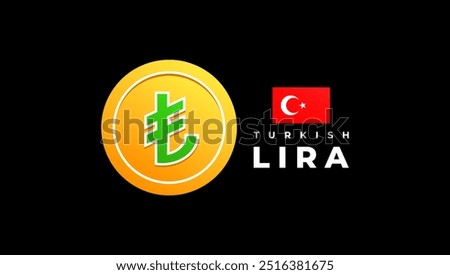 Coin with Turkish lira sign, Flag of Turkey. Vector illustration for background or banner