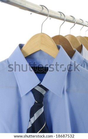 Blue dress Shirt and Tie on Hangers