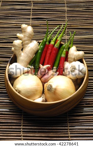 bamboo containers on Fresh vegetables