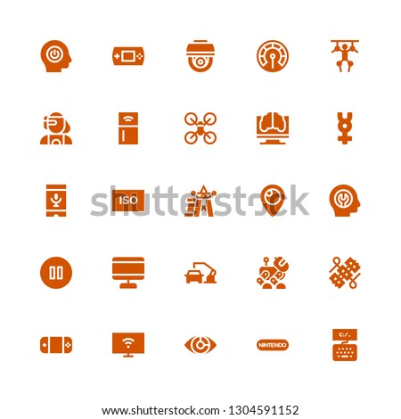 control icon set. Collection of 25 filled control icons included Keyboard, Nintendo, Eye scan, Smart tv, Gamepad, Wires, Robot, Robot arm, Screen, Pause, Fixed, Periscope, Power