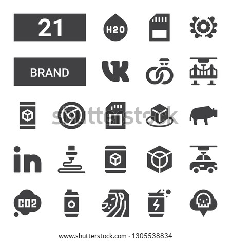 brand icon set. Collection of 21 filled brand icons included Co, Energy drink, Lion, d, Linkedin, Bison, Sd, Chrome, Engagement, VK, Emblem, H o