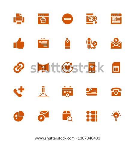 website icon set. Collection of 25 filled website icons included Inspiration, Timeline, Localize, Favorite, Pie chart, Telephone, Card, Calendar, Pencil, Phone call, Sheet, Likes