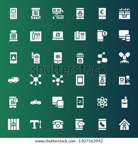 cell icon set. Collection of 36 filled cell icons included Address, Smartphone, Telephone, Text, Prisoner, Cellphone, Atom, Responsive, x, Virus, Clone, Phone, Molecule, Phone receiver