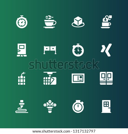 elements icon set. Collection of 16 filled elements icons included Door, Chronometer, d, Postcard, Dynamite, Xing, Entrance, Tea, Stopwatch