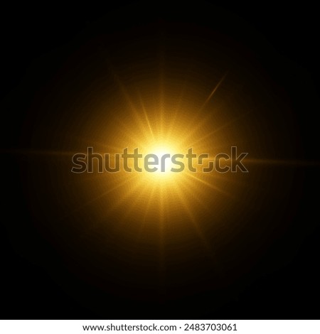 The star burst with brilliance, glow bright star, yellow glowing light burst on a transparent background, yellow sun rays, golden light effect, flare of sunshine with rays, vector illustration, eps 10